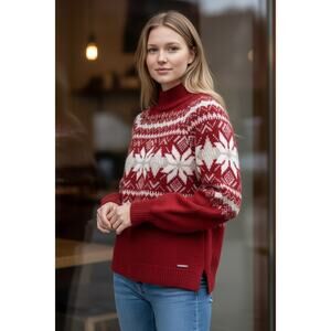 2/$30 ABERCROMBIE & FITCH Sweater Size XS Red White Knit Crew Neck Winter